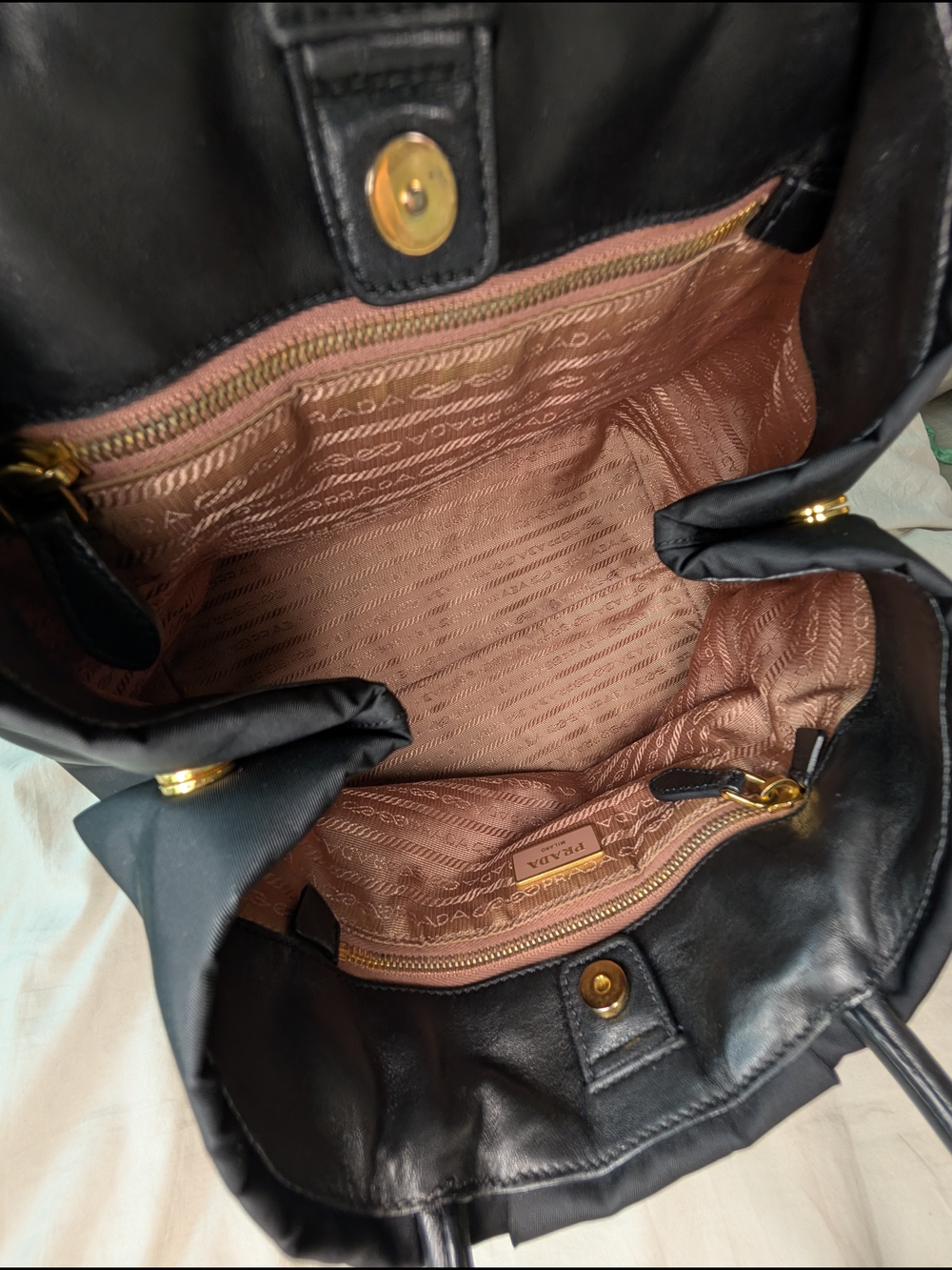 Prada Black Nylon Tote with Signature Bow and Gold Logo - Picture 7 of 13